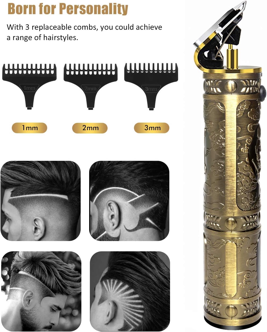 Professional Mens Hair Clippers Zero Gapped Cordless T Blade Hair Trimmer Rechargeable Grooming Kit with LED Display and Guide Combs