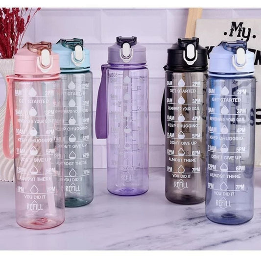 1L Water Bottle with Time Markings BPA Free Motivational Sports Water Bottle for Gym Fitness Outdoor Use