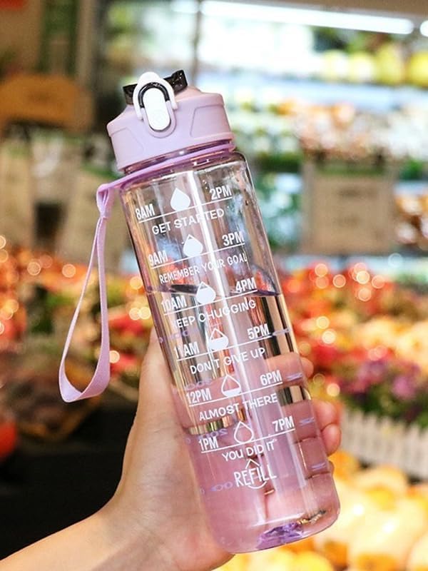 1L Water Bottle with Time Markings BPA Free Motivational Sports Water Bottle for Gym Fitness Outdoor Use