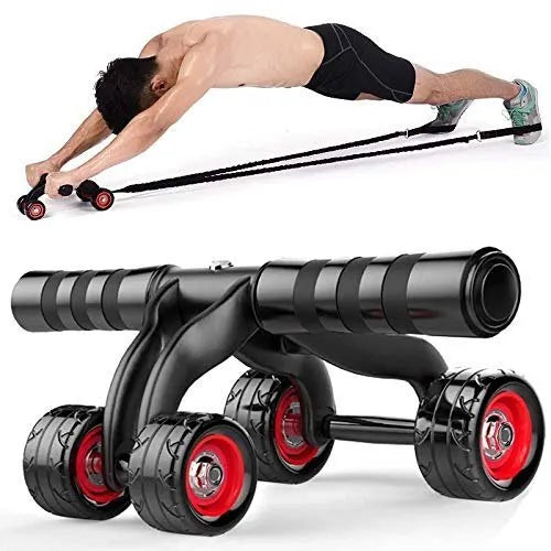 4-Wheel Ab Roller – Anti-Slip PU Wheels Core Workout Equipment with Heavy-Duty Metal Bar