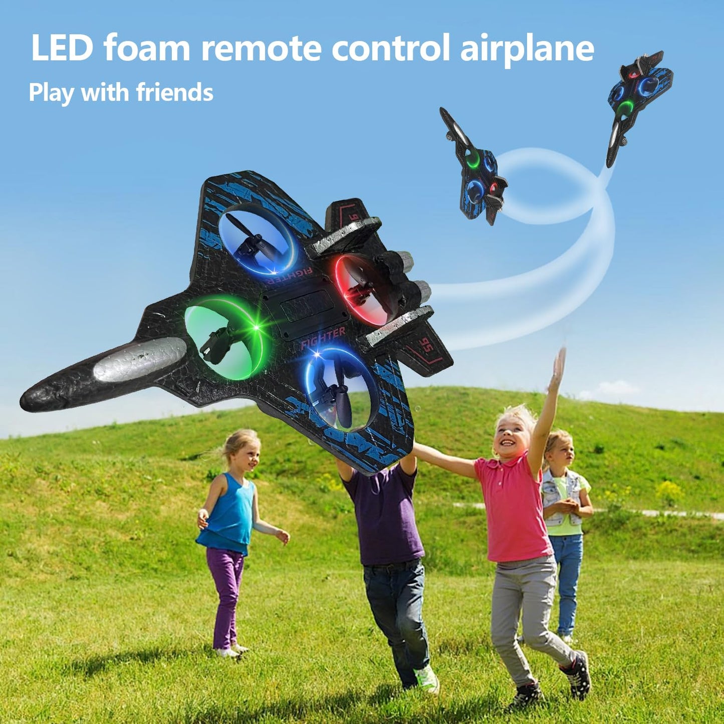 Foam RC Airplane Drone for Kids – 2.4GHz Remote Control Plane with LED Lights for Beginners