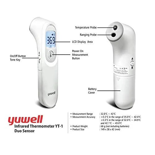 Yuwell YT-1 Infrared Non-Contact Thermometer – Fast & Accurate Digital Temperature Gun with Fever Alert