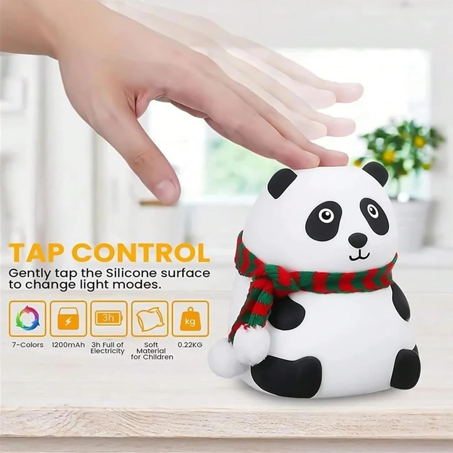 DOCAT Panda Silicone Night Lamp – 8 Color LED Touch Light for Kids Bedroom