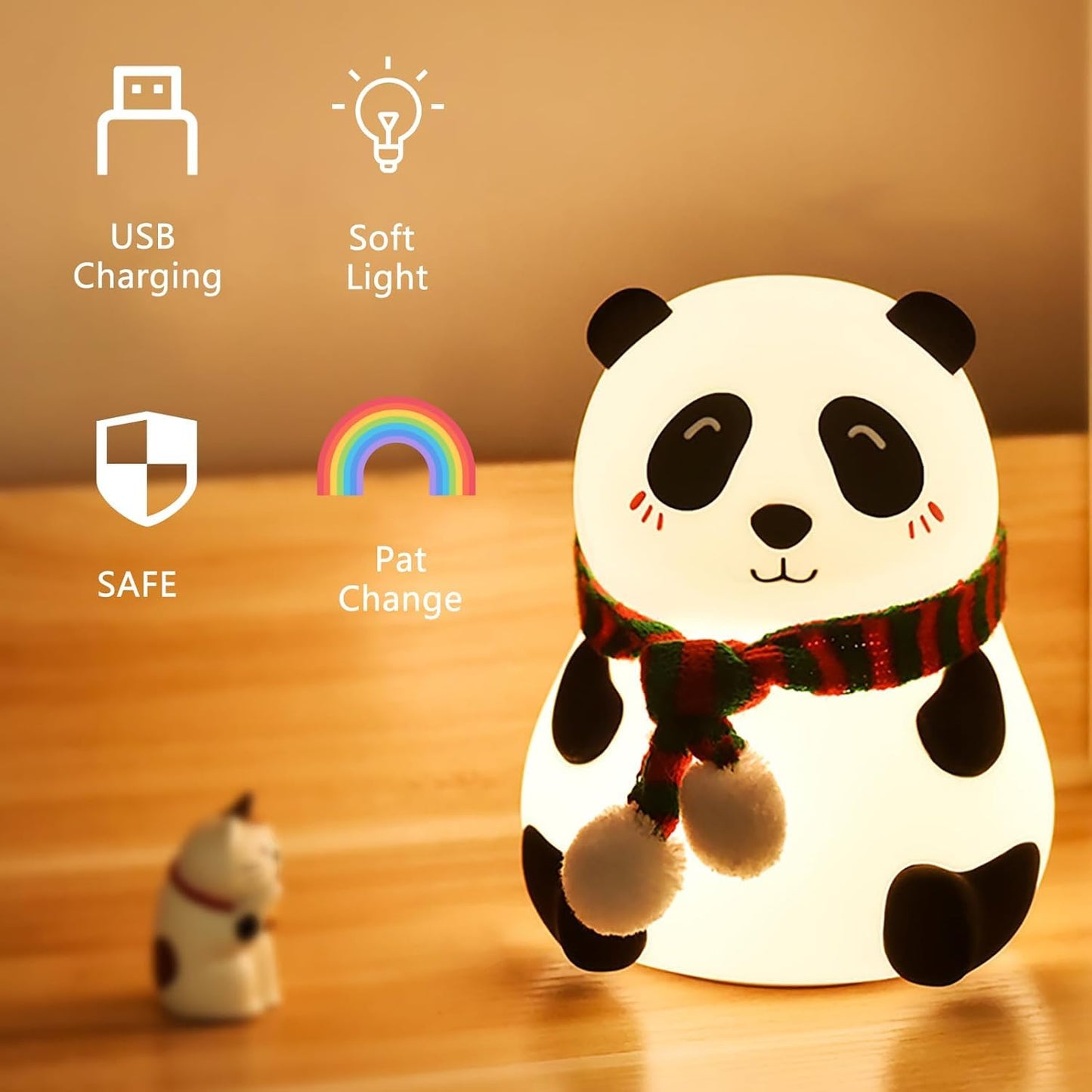 DOCAT Panda Silicone Night Lamp – 8 Color LED Touch Light for Kids Bedroom